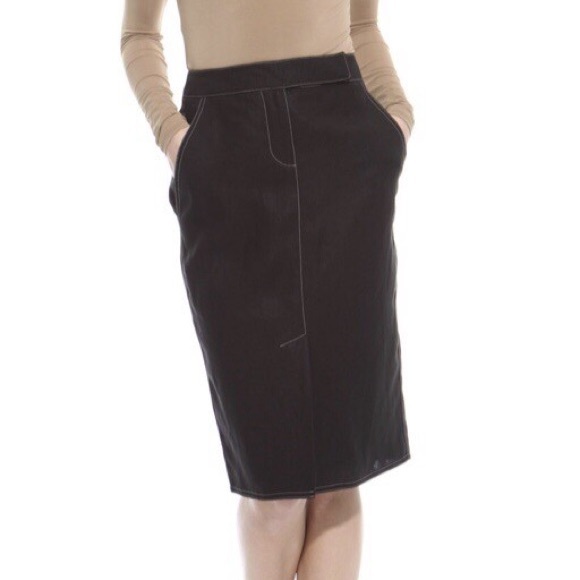 MaxMara Black Linen Midi Pencil Skirt 6 US - Picture 1 of 14